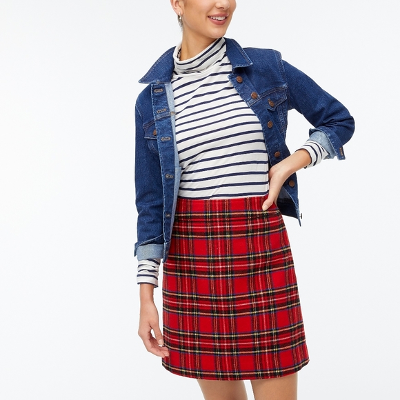 New! J. Crew sz 4 Wool-blend A-line red tartan mini skirt NWT - Picture 4 of 13
